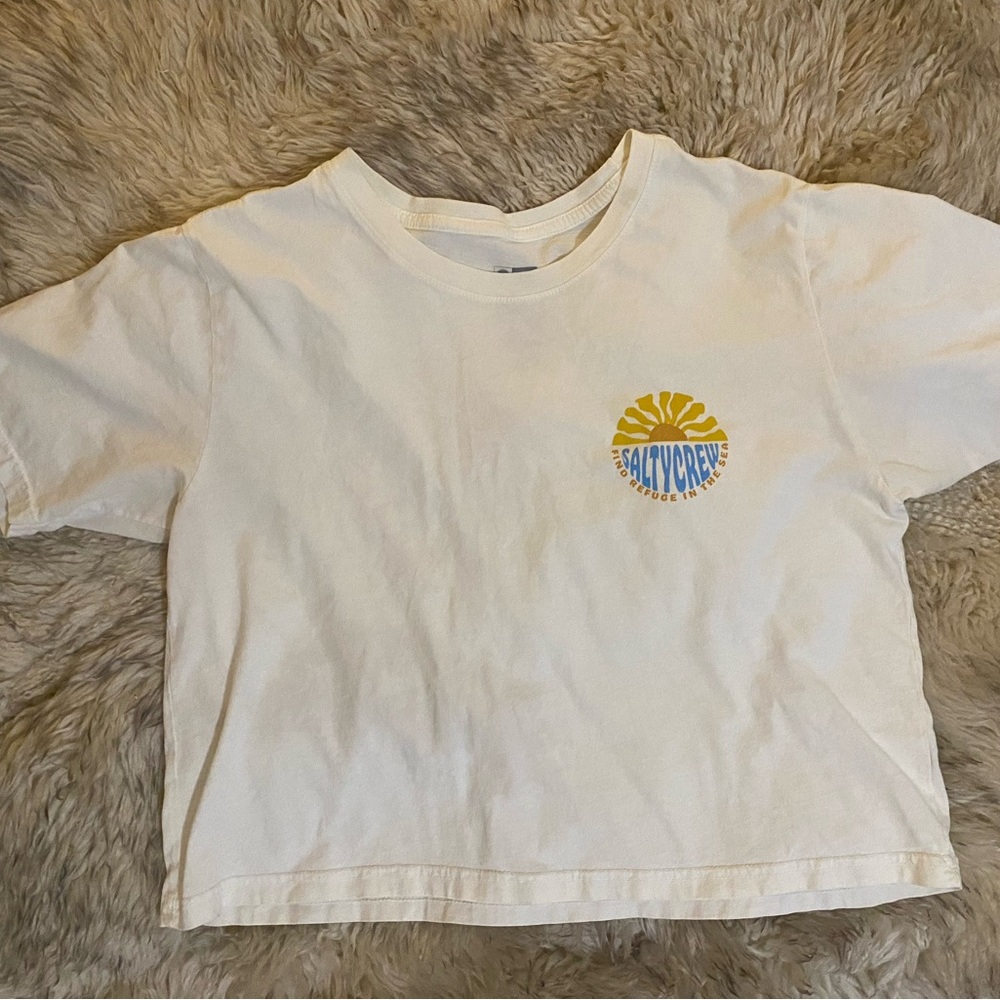 Salty Crew White Tee with Yellow and Blue Logo